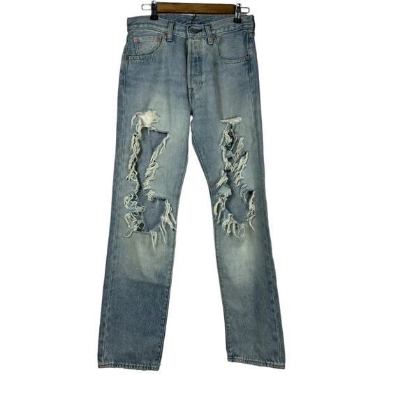 LEVI'S 501 93 Premium Straight Denim Destructed Distressed Blue Jeans 29x32 EUC - Picture 1 of 6